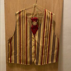 Handmade Striped Vest with Burgundy Accent Sz Large